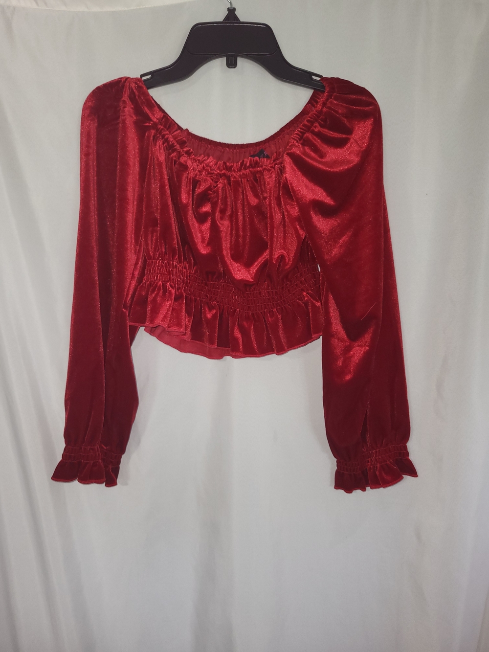 With Jules Red Velour Peasant Top Girls Size Large 14/16